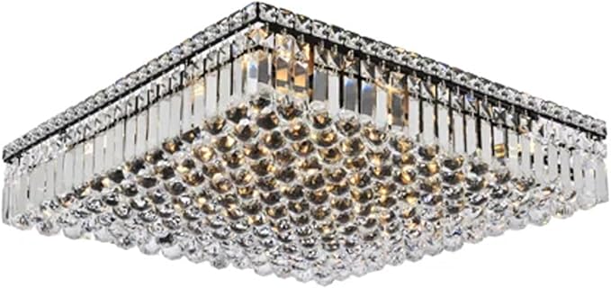 12-Lights Black Crystal Flush Mount Ceiling Light Fixtures,Elegant Crystal Chandelier Pendant Ceiling Lamp for Bedroom,Living Room,Dining Room,Hallway H5.9 x W20 x L20 (Bulb Not Included)Square