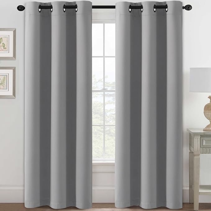 H.VERSAILTEX Blackout Curtains for Bedroom Thermal Insulated Room Darkening Living Room Curtains 84 Inch Long Grommet Privacy Protection Window Curtain Panels/Drapes for Nursery, 2 Panels, Dove Grey