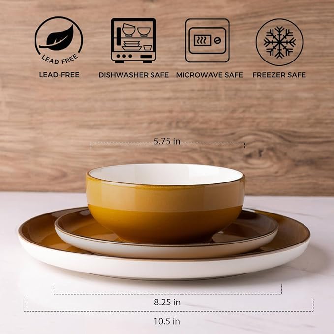 GBHOME Ceramic Dinnerware Sets, 18 Pieces Stoneware Dinnerware Set, Plates and Bowls Sets, Dishwasher & Microwave Safe,Dishes Set | Service for 6