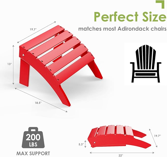 GREENVINES Adirondack-Ottoman | Set of 4 | HDPE Plastic | Outdoor Footrest | All Weather | Foot Rest | Foot Stool | Red | for Adirondack Chair | for Patio Backyard Pool