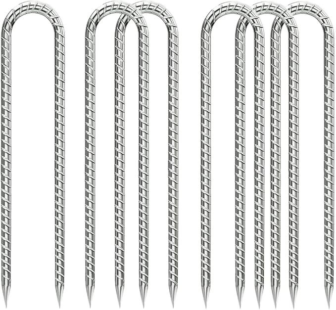 Ground-Stakes-Heavy-Duty-12 inch, U-Hook Rebar Stakes Galvanized Anti-Rust 6pcs Garden Stakes Metal Ground Anchors for Garden Dog Fence Chicken Coop Tent Trampoline Accessories Deer Fence