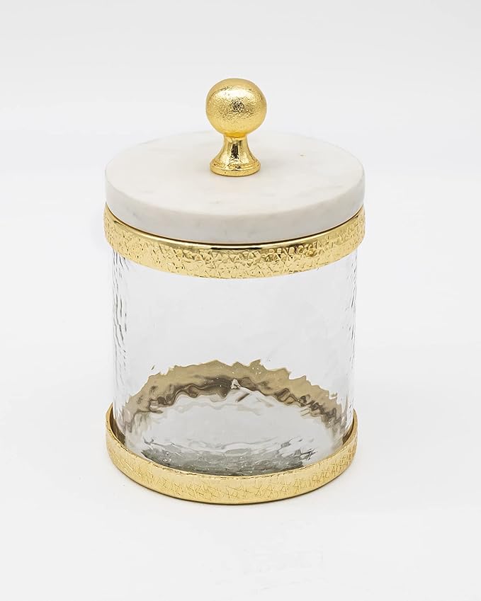 Godinger Canister Storage Container, Glass Storage Canister, Marble with Gold Band - 4x4