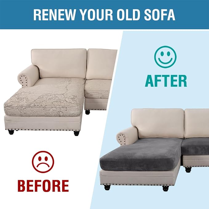 H.VERSAILTEX Velvet Stretch Sectional Sofa Covers - 4 Piece Seat Cushions for L Shape Sectional Couch (Large 3 Seater + 1 Chaise, Grey)