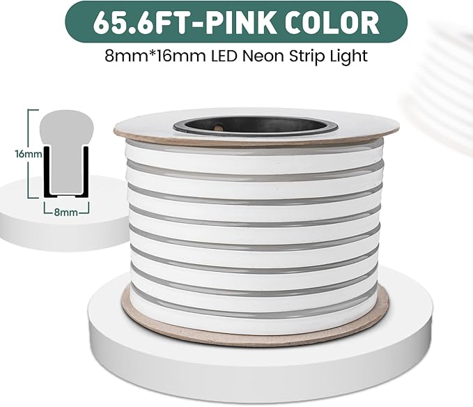 GZBtech Flexible LED Neon Rope Lights 66FT,AC 110-120V Waterproof Strip Light, 120 LEDs/M Cuttable Connectable Neon Lighting for Indoor Outdoor Home Decor/Commercial Building Use-Pink 20M
