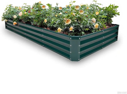 GARDMAX 8x4x1FT Galvanized Raised Garden Bed Kit, Metal Planter Boxes Outdoor with Easy Assembly, Large Garden Bed for Vegetables, Fruits, Flower, Herbs Rectangle Dark Green