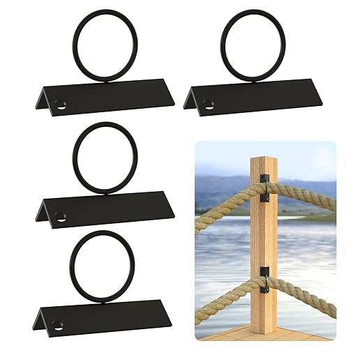 4Pack 2inch Rope Support Holder for Corner Post Drop Ring Brackets Stainless Steel Decorative for Hemp Rope Fencing Stair Deck Railing Ceiling Hook