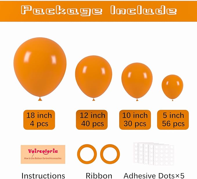 130pcs Burnt Orange Balloons Different Sizes 18" 12" 10" 5" Retro Orange Latex Balloon Garland Arch Kit for Birthday Baby Shower Graduation Wedding Anniversary Party Decorations