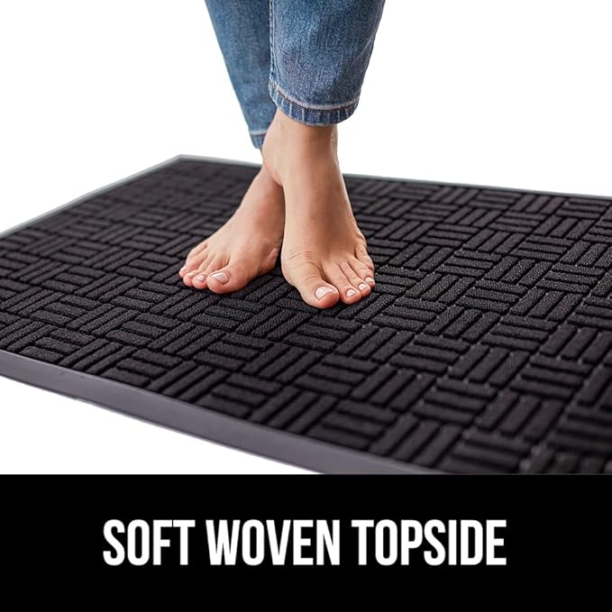 GORILLA GRIP 100% Waterproof All-Season WeatherMax Doormat, 60x24, US Designed Natural Rubber, Stain and Fade Resistant, Low Profile Indoor Outdoor Door Mats, Easy Clean Patio Mat, Midnight Maze
