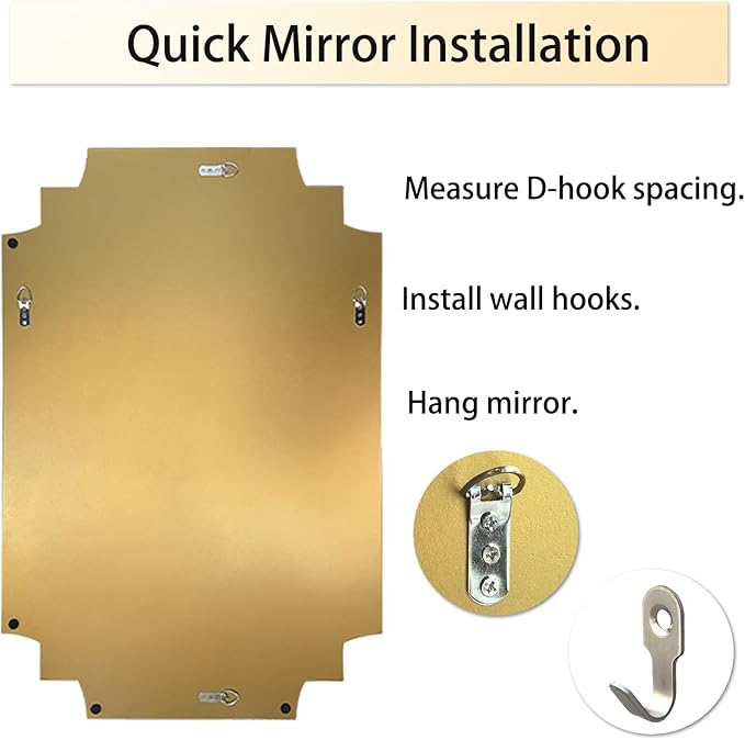 30x20 Inch Gold Bathroom Mirror, Wooden Frame with Scalloped Polished Beveled Glass, Modern Art Wall Decor for Vanity, Irregular Rectangle Mirror for Bedroom, Living Room, Fireplace & Entryway