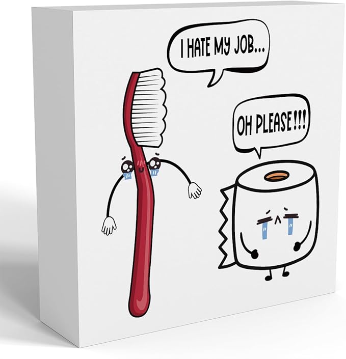 Funny Bathroom Decor, Funny Bathroom Wall Art, Black and White Bathrooms Decoration Decor for Shelves, Wooden Box Decor Sign for Home Farmhouse Office Living Room Table