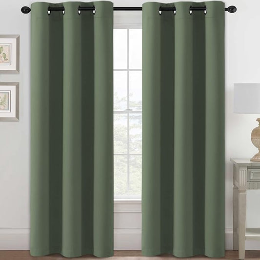 H.VERSAILTEX Blackout Curtains for Bedroom Thermal Insulated Room Darkening Living Room Curtains 84 Inch Long Grommet Privacy Protection Window Curtain Panels/Drapes, 2 Panels, Bronze Green