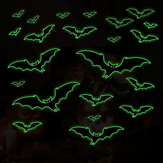 3 Sheets Glow in The Dark Halloween bat Decals Luminous Halloween bat Stickers Removable Bat Wall Decor Glowing Window Clings for Scary Halloween Theme Party Decorations