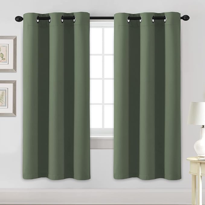 H.VERSAILTEX Blackout Curtains for Bedroom Thermal Insulated Room Darkening Living Room Curtains 72 Inch Long Grommet Privacy Protection Window Curtain Panels for Nursery, 2 Panels, Bronze Green