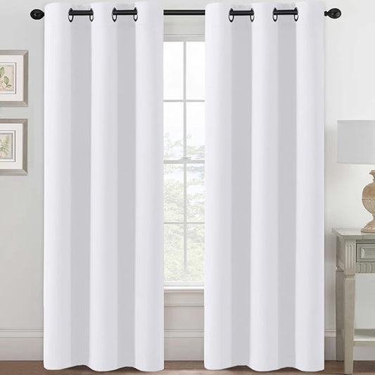 H.VERSAILTEX White Curtains for Bedroom Thermal Insulated Room Darkening Living Room Curtains Grommet Privacy Protection Window Curtain Panels/Drapes for Nursery, 2 Panels, 42x84 Inches, Pure White