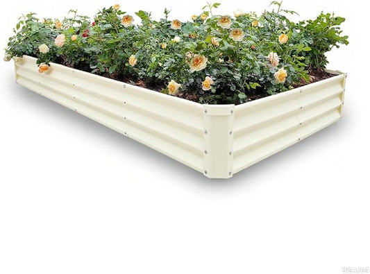 GARDMAX 8x4x1FT Galvanized Raised Garden Bed Kit, Metal Planter Boxes Outdoor with Easy Assembly, Large Garden Bed for Vegetables, Fruits, Flower, Herbs Rectangle Milk White