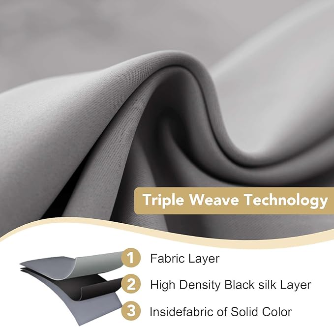 H.VERSAILTEX Blackout Curtains for Bedroom Thermal Insulated Room Darkening Living Room Curtains 72 Inch Long Grommet Privacy Protection Window Curtain Panels/Drapes for Nursery, 2 Panels, Dove Grey