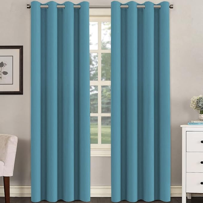 H.VERSAILTEX Blackout Window Treatment Curtains/Panels, Thermal Insulated Room Darkening Solid Grommet Drapes for Bedroom/Living Room Window (52 Inch by 108 Inch, Storm Blue, Set of 2)