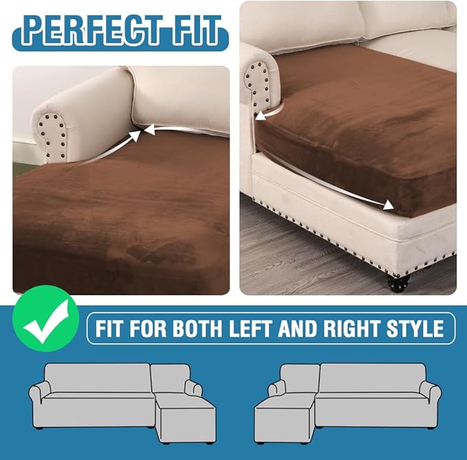 H.VERSAILTEX Velvet Stretch Individual Chaise Cover Sectional Couch Covers for L Shaped Sofa Both Left/Right Furniture Protector Seat Cushion Sofa Cover (1 Piece Chaise Cover, Caramel)