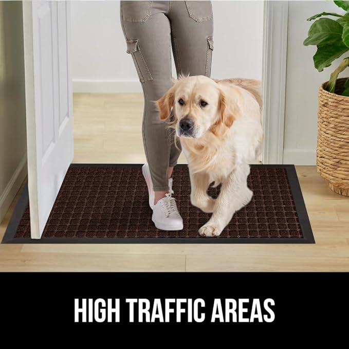 GORILLA GRIP 100% Waterproof All-Season WeatherMax Doormat US Designed Natural Rubber, Stain and Fade Resistant, Low Profile Indoor Outdoor Door Mats, Easy Clean Patio Mat, 17x29, Coffee Square