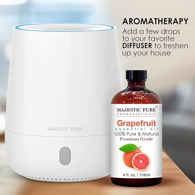 Majestic Pure Grapefruit Essential Oil with Glass Dropper - Huge 4 Fl Oz - 100% Pure and Natural Grapefruit Oil - Premium Grade Essential Oils for Diffuser, Aromatherapy, Soap and Candle Making