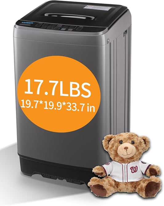 Full-Automatic Washing Machine 17.7 lbs Small Compact Portable 10 Wash Program & 8 Water Level Compact Washer with LED Display Ideal for Apartments, RV, Camping, Grey (KB03-GREY6)