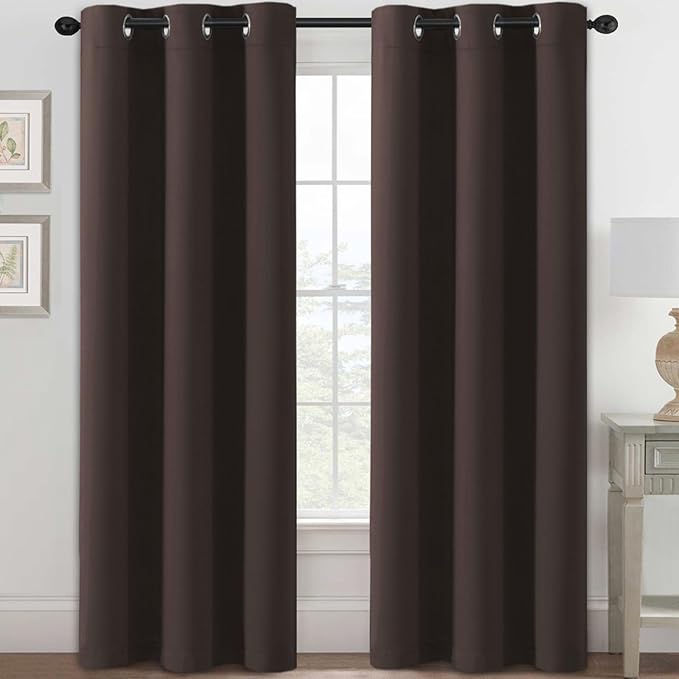 H.VERSAILTEX Blackout Curtains for Bedroom Thermal Insulated Room Darkening Living Room Curtains 84 Inch Long Grommet Privacy Protection Window Curtain Panels/Drapes, 2 Panels, Chocolate Brown