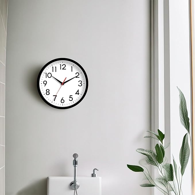 12 Inch Wall Clock Silent Non-Ticking Battery Operated Analog Clock Decorative for Office Kitchen Outdoor Living Room Classroom Bedroom Bathroom School(Black)