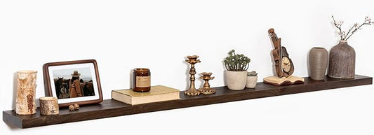 72" Floating Shelves for Wall, Rustic Elm Wood Floating Shelf for Home Decor, Wall-Mounted Display Shelves with Heavy-Duty Bracket, Long Floating Shelf for Bathroom, Kitchen, Living Room, Walnut Color