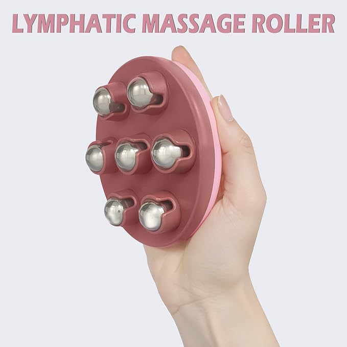 Lymphatic Massage Roller for Cellulite Remover Body Sculpting - Handheld Cellulite Massage Tool for Body Bloat Blood Circulation Lymphatic Drainage Pink