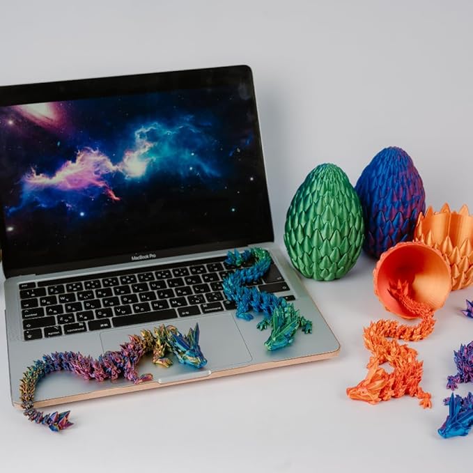3PCS 3D Printed 12” Articulated Crystal Dragon Inside 5.1” Egg – Fantasy Collectible, Fidget Toy & Stocking Easter Basket Stuffers for Home & Office Decor (3PCS-Egg)