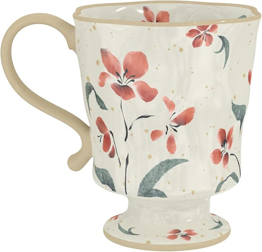 360ml -12.17oz Painted red Azalea Floral Ceramic Mug - Cute Coffee Cup for Latte,Espresso - Gift for Women, Dishwasher Safe