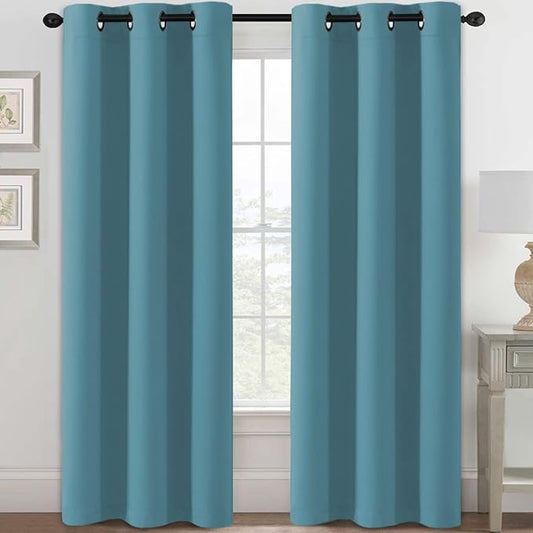 H.VERSAILTEX Blackout Curtains for Bedroom Thermal Insulated Room Darkening Living Room Curtains 84 Inch Long Grommet Privacy Protection Window Curtain Panels/Drapes for Nursery, 2 Panels, Storm Blue