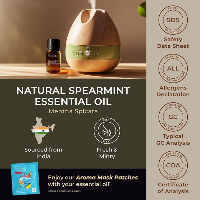 Gya Labs Spearmint Essential Oil for Diffuser & Skin - 0.34 Fl Oz - 100% Pure Natural Spearmint Oil for Facial, Hair, Massage, Aromatherapy & Candle Making Scent