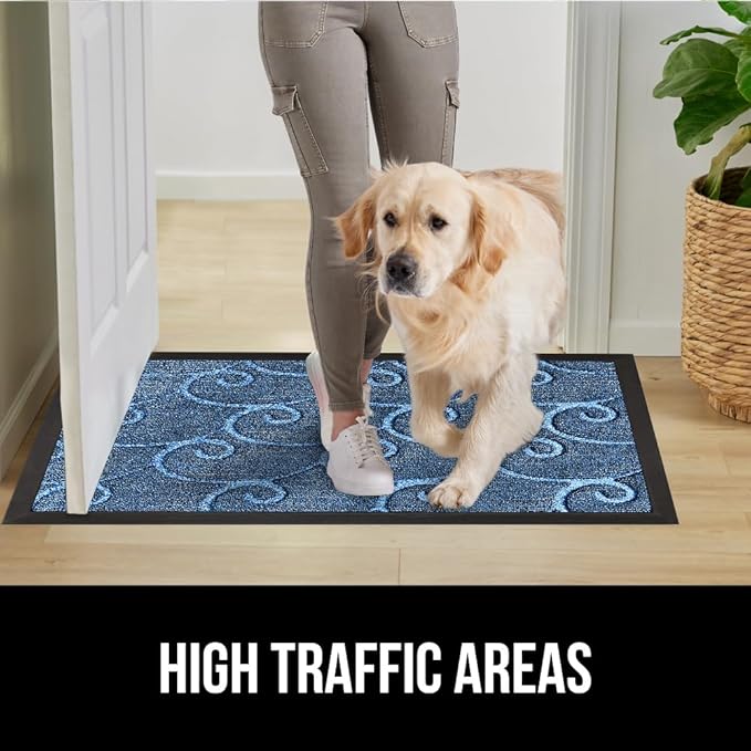 GORILLA GRIP 100% Waterproof All-Season WeatherMax Doormat, 47x35, US Designed Natural Rubber, Stain and Fade Resistant, Low Profile Indoor Outdoor Door Mats, Easy Clean Patio Mat, Ocean Blue Waves