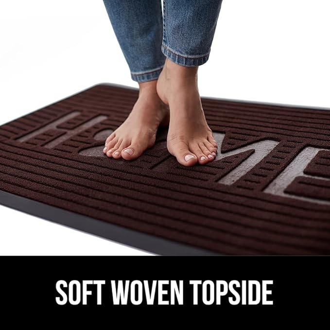 GORILLA GRIP 100% Waterproof All-Season WeatherMax Doormat US Designed Natural Rubber, Stain and Fade Resistant, Low Profile Indoor Outdoor Door Mats, Easy Clean Patio Mat, Espresso Home Paw
