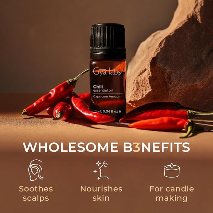 Gya Labs Chili Essential Oil for Hair Healthy - 0.34 Fl Oz - 100% Pure Natural Chili Oil for Skin, Diffusers, Candle Making Scent