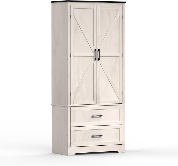 71" Kitchen Pantry Storage Cabinet, Barn Doors Tall Storage Pantry Cabinet with Drawers & Adjustable Shelf, Modern Farmhouse Cupboard Wood Pantry for Kitchen, Living Room, Dining Room, Oak Beige