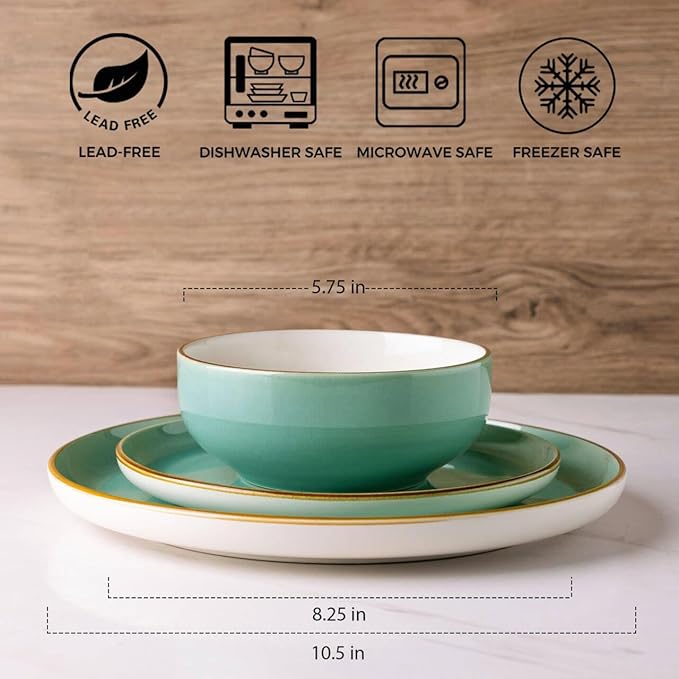 GBHOME Ceramic Dinnerware Sets, 18 Pieces Stoneware Dinnerware Set, Plates and Bowls Sets, Dishwasher & Microwave Safe,Dishes Set | Service for 6