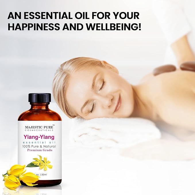 Majestic Pure Ylang Ylang Essential Oil with Glass Dropper - 1 Fl Oz - 100% Pure and Natural Ylang Ylang Oil - Premium Grade Essential Oils for Diffuser, Aromatherapy, Soap and Candle Making