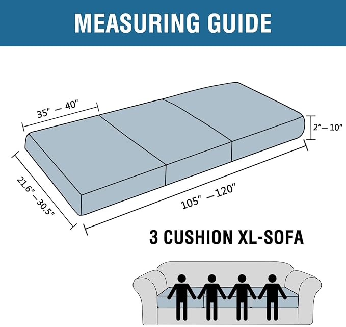 H.VERSAILTEX Super Stretch Individual Seat Cushion Covers - Sofa & Couch Cushion Slipcover Sets - Thick Jacquard Textured Twill Fabric (3 Piece XL Sofa Cushion Covers, Deep Teal)