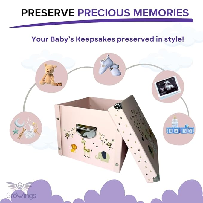 GroWings Baby Keepsake Box - Large Memory Storage for Newborns, Suitable for Boys and Girls, Strong, Durable, and Collapsible Gifts