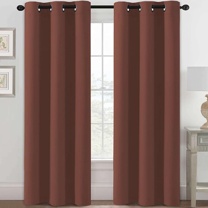 H.VERSAILTEX Blackout Curtains for Bedroom Thermal Insulated Room Darkening Living Room Curtains 84 Inch Long Grommet Privacy Protection Window Curtain Panels/Drapes for Nursery, 2 Panels, Rust