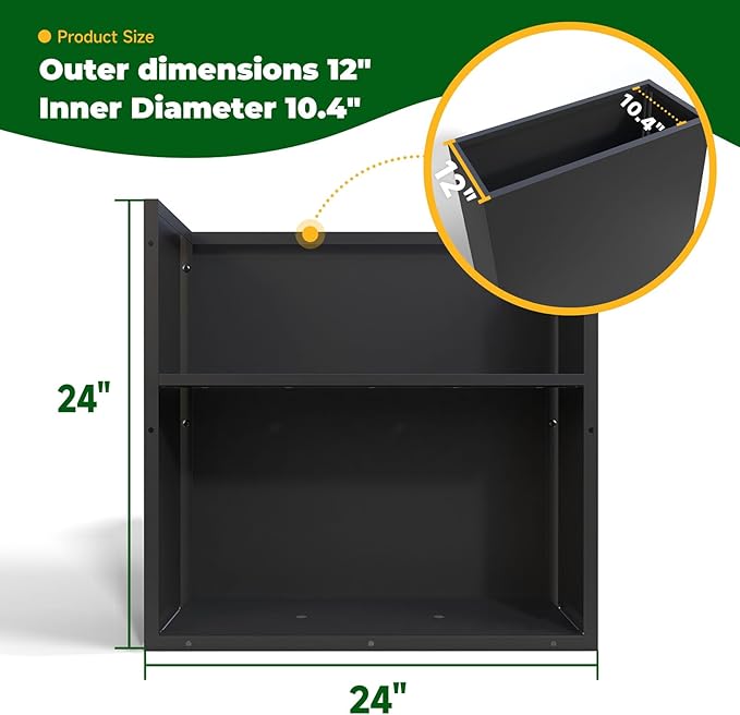 Galvanized Steel Metallic Heavy Planter for Outdoor Plants Metal Outdoor Planter Spliced Flower Box with Partitions for Outside,Indoor,Garden (Black, 24 * 12 * 24)