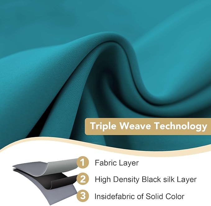 H.VERSAILTEX Solid Turquoise Blue Thermal Insulated Blackout Curtains Nickel Grommet Panels Room Darkening Window Drapes for Bedroom/Living Room 52 x 72 Inch (Set of 2)