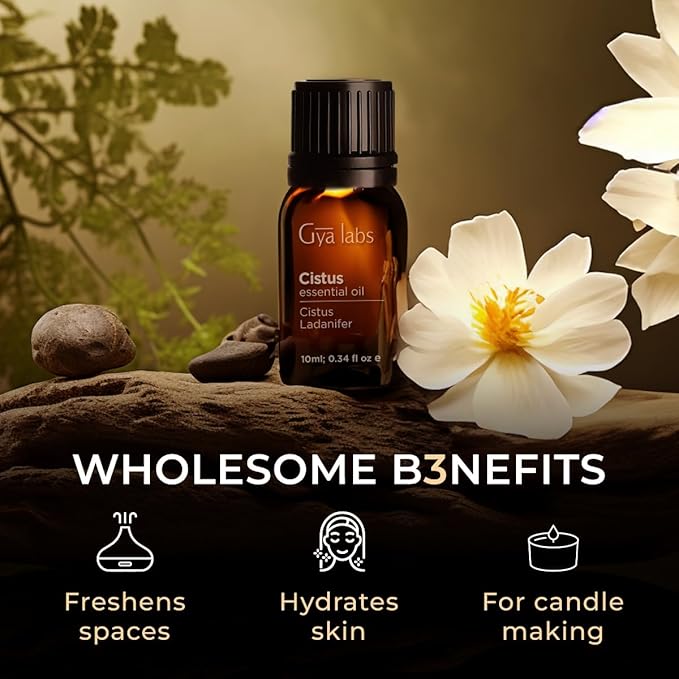 Gya Labs Cistus Essential Oil for Hair - 0.34 Fl Oz - 100% Pure Natural Cistus Oil for Diffuser, Skin, Aromatherapy & Candle Making Scent