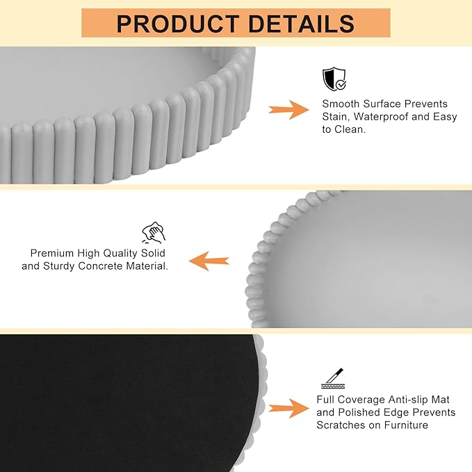 11.8in Decorative Tray for Coffee Table Decor- Modern Oval Concrete Tray for Home Decor- Minimalist Handcrafted Centerpieces Tray for Living Room, Kitchen Dining Table, Entryway (Gray)