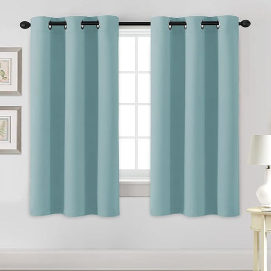 H.VERSAILTEX Blackout Curtains for Bedroom Thermal Insulated Room Darkening Living Room Curtains 63 Inch Long Grommet Privacy Protection Window Curtain Panels/Drapes, 2 Panels, Mineral Blue