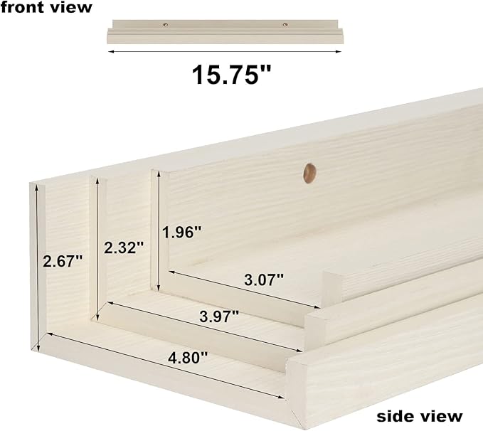 Giftgarden 16 Inch Floating Shelves Wall Mounted, Creamy White Beige Wood-Grain Wooden Ledge Shelf for Bathroom Bedroom Living Room Kitchen Nursery, Set of 3 Different Sizes