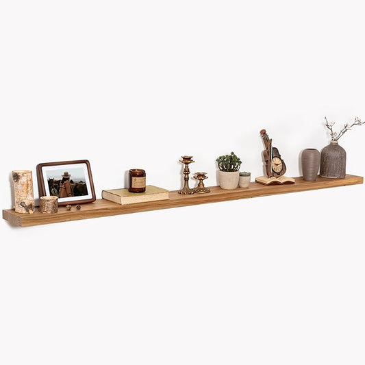 72" Floating Shelves for Wall, Rustic Elm Wood Floating Shelf for Home Decor, Wall-Mounted Display Shelves with Heavy-Duty Bracket, Long Floating Shelf for Bathroom, Kitchen, Natural Color