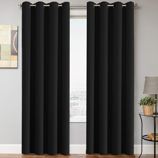 H.VERSAILTEX Thermal Insulated Grommet Blackout Curtains for Bedroom (2 Panels, 52 x 96 -Inch,Solid Black)